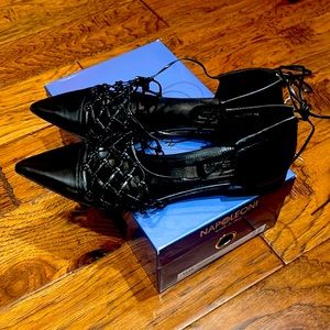 New in box black leather pointy toe shoes